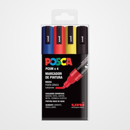 MARCADOR T.OPACA NO PERM. UNI POSCA 1.8-2.5mm (PC-5M) BASIC ESTUCHE de 4