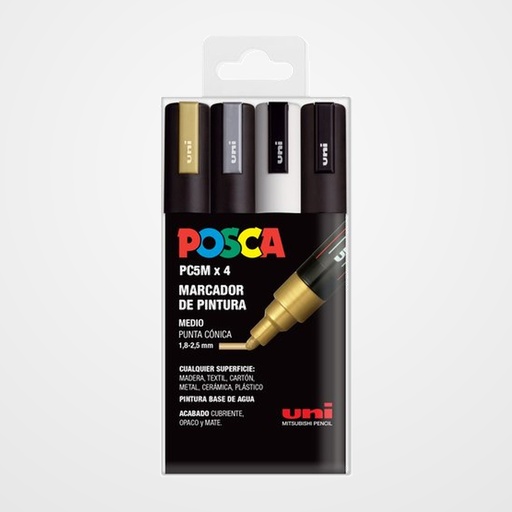 MARCADOR T.OPACA NO PERM. UNI POSCA 1.8-2.5mm (PC-5M) GSWM ESTUCHE de 4