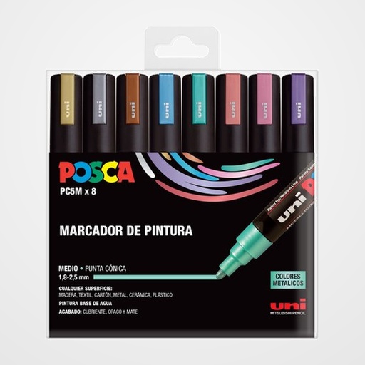 MARCADOR T.OPACA NO PERM. UNI POSCA 1.8-2.5mm (PC-5M) METAL ESTUCHE de 8