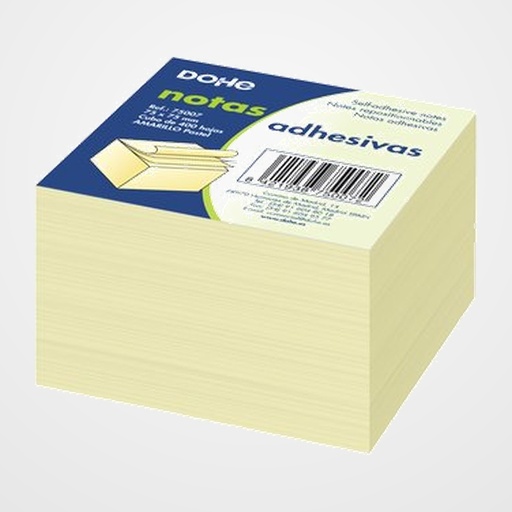 NOTAS ADHESIVAS DOHE CUBO 400h  75 x 75 mm.