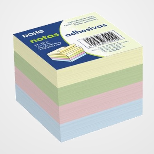 NOTAS ADHESIVAS DOHE CUBO 400h  75 x 75 mm. 4 COLORES PASTEL