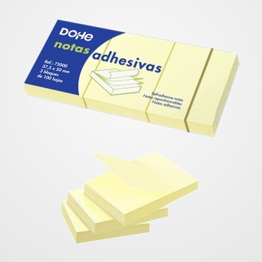 NOTAS ADHESIVAS DOHE 100h  37.5 x 50 mm. AMARILLO