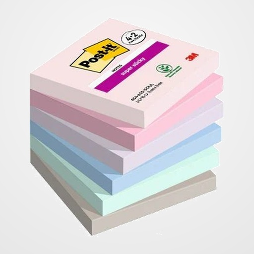 NOTAS ADHESIVAS POST-IT 90h Z NOTES  76x76 (R330) SUPER STICKY COLORES SOULFUL PACK de 6