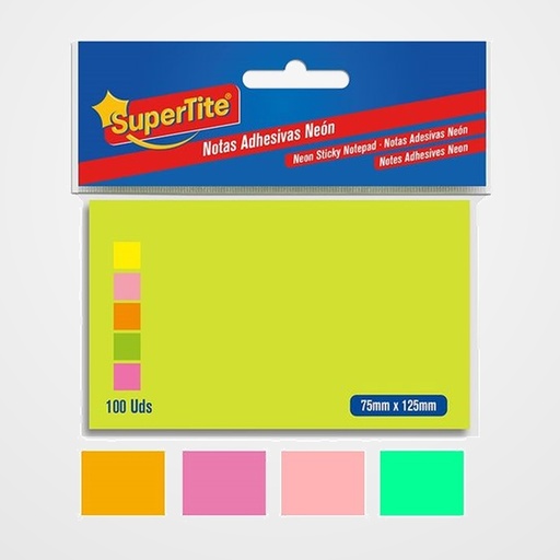 NOTAS ADHESIVAS SUPERTITE 75x125 NEON 100 uds