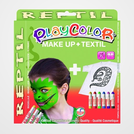 PACK PLAYCOLOR MAQUILLAJE MAKE UP BASIC BLISTER de 3 + TEMPERA SOLIDA TEXTIL ONE CAJA de 6 THEMATICS REPTIL