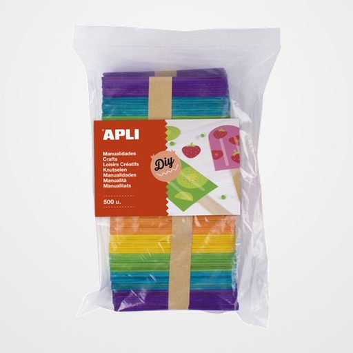 PALILLOS PLANOS APLI MADERA COLORES SURTIDOS BOLSA de 500