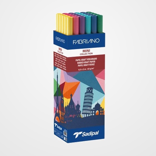 PAPEL de EMBALAR KRAFT ROLLO SADIPAL MINI 0,5 x 2 m EXPOSITOR de 30   (5 x 6 colores)