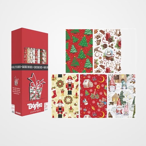 PAPEL de REGALO ROLLO BASIKA 0,7x5 m (CAJA de 40) NAVIDAD
