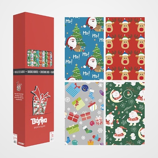 PAPEL de REGALO ROLLO BASIKA 1x3 m (CAJA de 40) NAVIDAD INFANTIL
