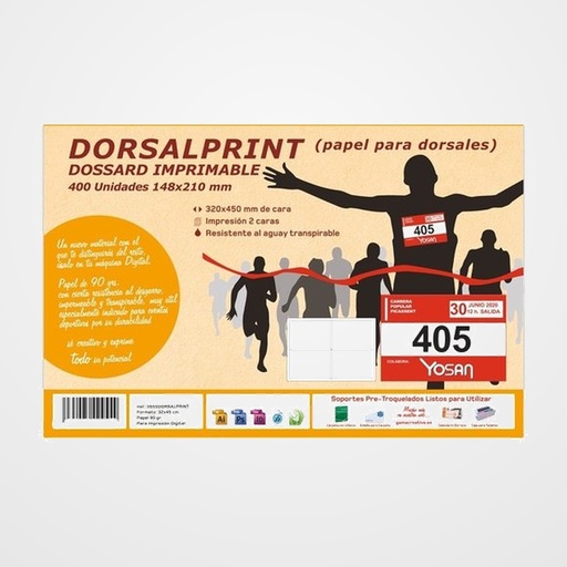 PAPEL YOSAN IMPRESION DORSALES 90gr 32x45 (4 dorsales por hoja)