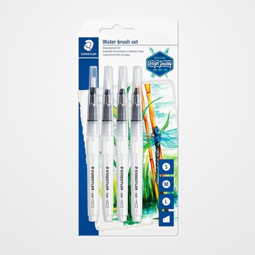 PINCEL DE AGUA STAEDTLER DESIGN JOURNEY AGUA 949 BLISTER DE 4 (redondo fino, redondo medio, redondo largo, biselado)