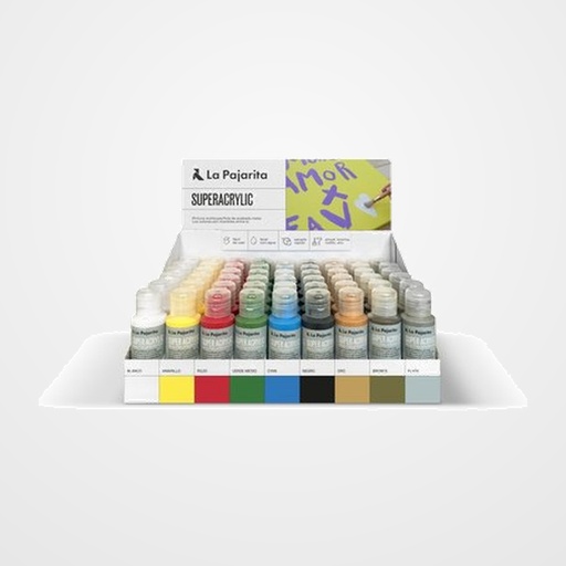 PINTURA ACRILICA LA PAJARITA 60 ml (bote) SURTIDO EXPOSITOR DE 54