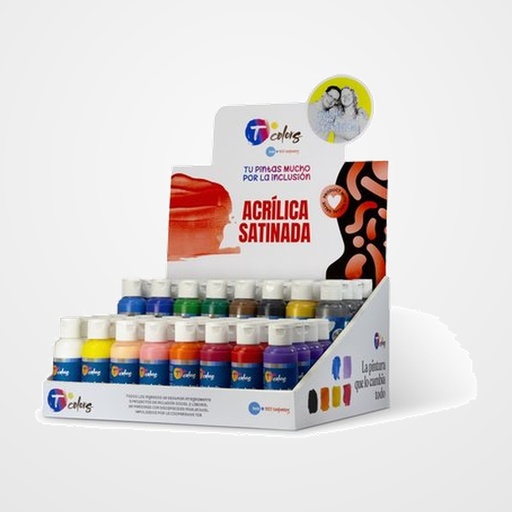 PINTURA ACRILICA TCOLORS 80 ml (botella) EXPOSITOR DE 64