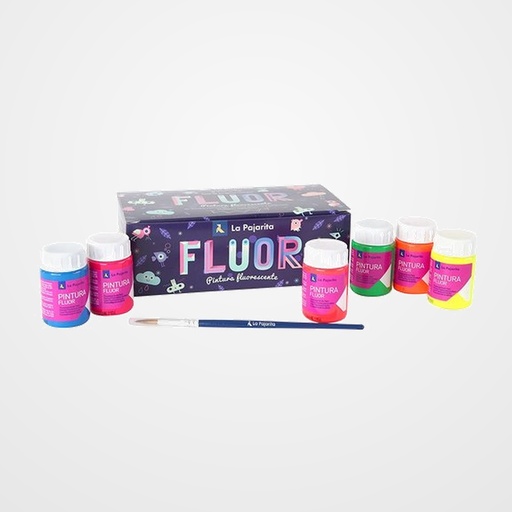 PINTURA LATEX LA PAJARITA FLUORESCENTE 35 ml (bote) ESTUCHE de 6