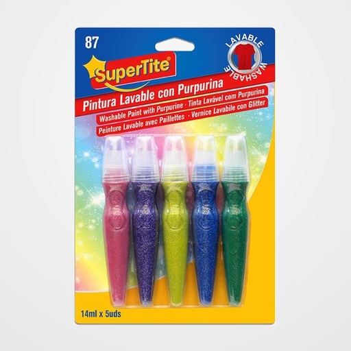 PINTURA LAVABLE SUPERTITE 14ml PURPURINA BLISTER DE 5 UNIDADES