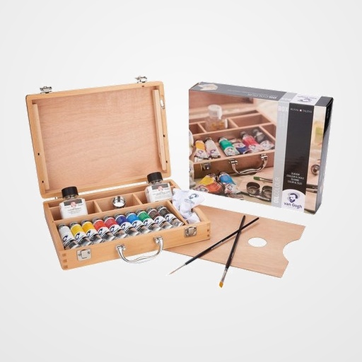 PINTURA OLEO VAN GOGH SET BASICO 40 ml (Tubo) CAJA de MADERA de 10 +  ACCESORIOS