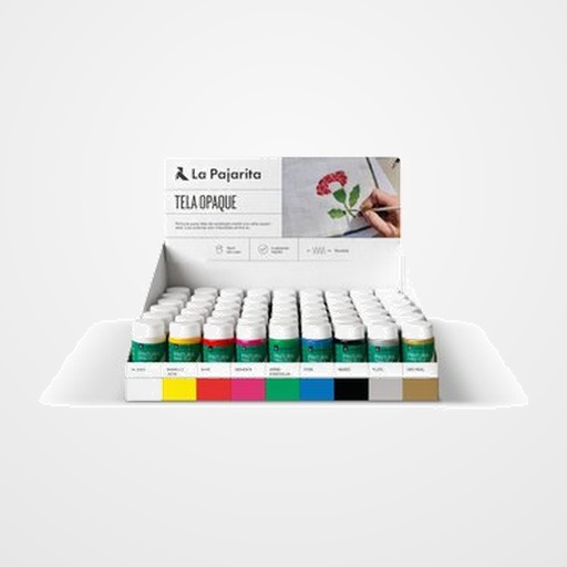 PINTURA para TELA LA PAJARITA 35 ml OPAQUE SURTIDO EXPOSITOR de 54