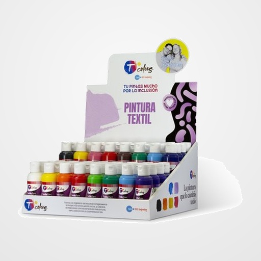 PINTURA TEXTIL TCOLORS 80 ml (botella) EXPOSITOR DE 64