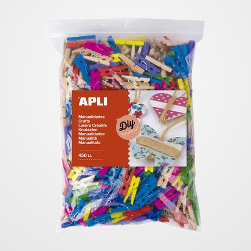 PINZAS APLI MINI 25x3 MADERA COLORES BOLSA de 450