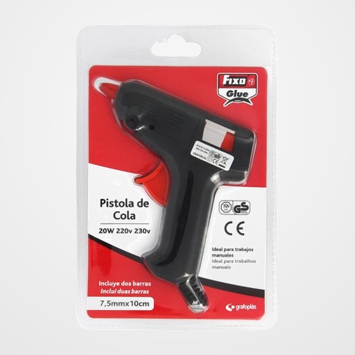 PISTOLA COLA TERMOFUSIBLE FIXO  20W + 2 BARRAS DE COLA