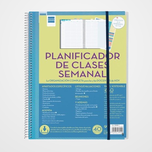 PLANIFICADOR DE CLASES FINOCAM DEL DOCENTE ESPIRAL tapa PP S/V 230x310 CON GOMA NO FECHADO