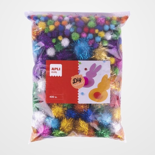 POM POM APLI COLORES BRILLANTES SURTIDOS BOLSA de 400