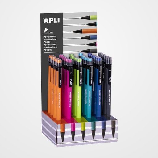 PORTAMINAS APLI 0,7 mm COLORES SURTIDOS EXPOSITOR DE 24