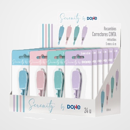 RECAMBIO CORRECTOR CINTA DOHE SERENITY 5 mm x 6 m SURTIDO EXPOSITOR DE 24