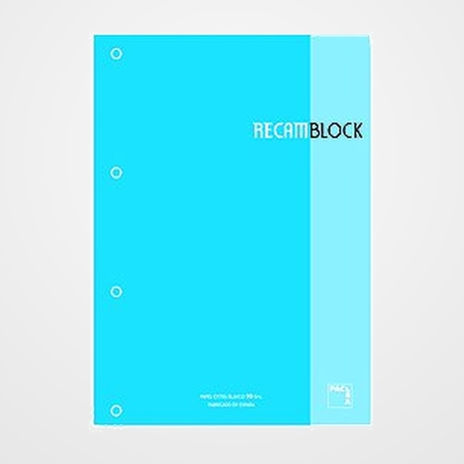 RECAMBIO PACSA XBLOCK ENCOLADO A4 80h 90g 4 TALADROS CUADRIC.5x5 TURQUESA (1 color en rayado y banda)