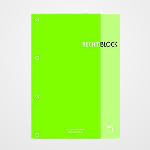 RECAMBIO PACSA XBLOCK ENCOLADO A4 80h 90g 4 TALADROS CUADRIC.5x5 VERDE CLARO (1 color en rayado y banda)