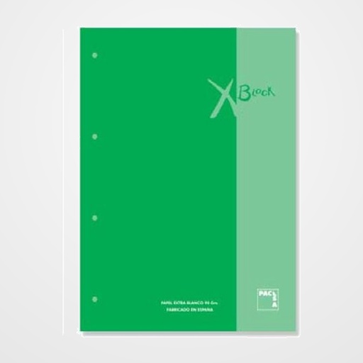 RECAMBIO PACSA XBLOCK ENCOLADO A4 80h 90g 4 TALADROS CUADRIC.5x5 VERDE OSCURO (1 color en rayado y banda)