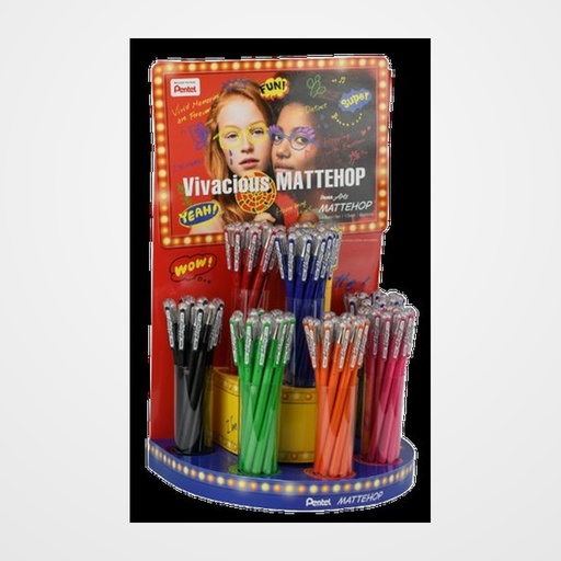 ROLLER GEL PENTEL MATTEHOP COLORES VIBRANTES EXPOSITOR de 96