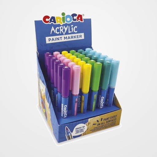 ROTULADOR ACRILICO CARIOCA PAINT MARKER PUNTA PINCEL EXPOSITOR de 36 (6. col.)