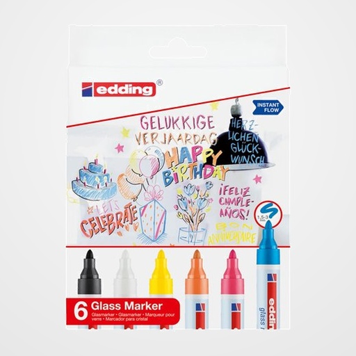 ROTULADOR EDDING 95 PARA CRISTAL estuche de 6 COLORES SURTIDOS