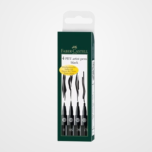 ROTULADOR FIBRA FABER-CASTELL PITT ARTIST PENS NEGROS ESTUCHE DE 4 (B, SB, SC y 1,5).