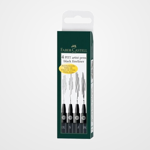 ROTULADOR FIBRA FABER-CASTELL PITT ARTIST PENS NEGROS ESTUCHE DE 4 (XS, S, F, M)