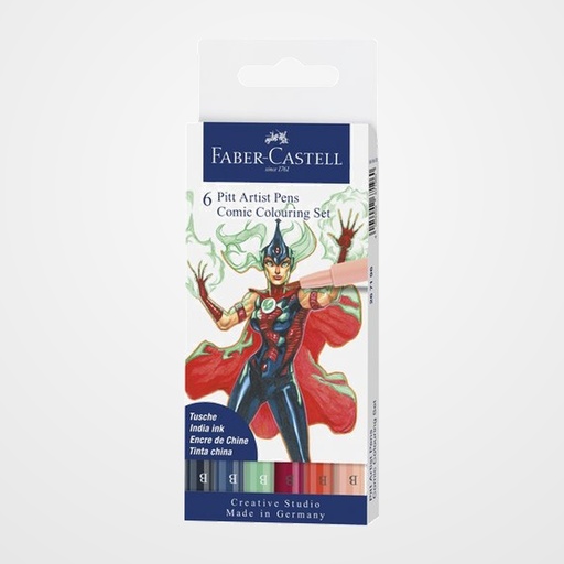 ROTULADOR FIBRA FABER-CASTELL PITT COMIC COLORES estuche de 6