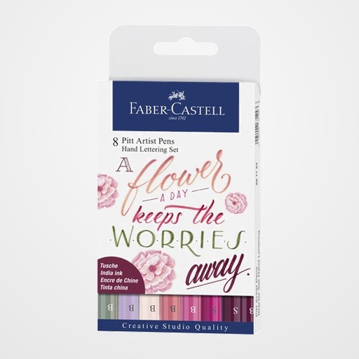 ROTULADOR FIBRA FABER-CASTELL PITT HAND LETTERING TONOS ROJOS BOLSA DE 8