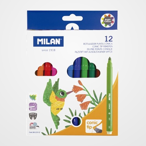 ROTULADOR FIBRA MILAN PUNTA CONICA ESTUCHE 12
