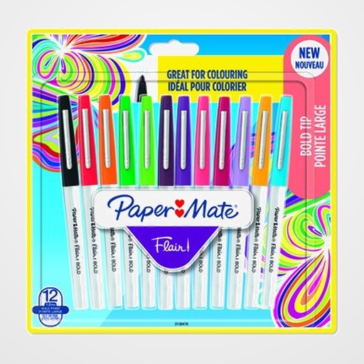 ROTULADOR FIBRA PAPER MATE BOLD  SURTIDO BLISTER de 12