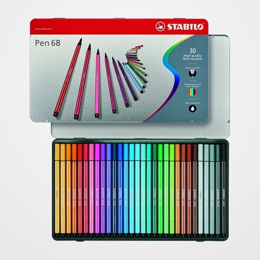 ROTULADOR FIBRA STABILO PEN 68 CAJA METALICA de 30