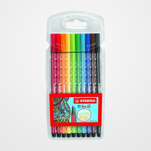 ROTULADOR FIBRA STABILO PEN 68 CAJA PLASTICO de 10