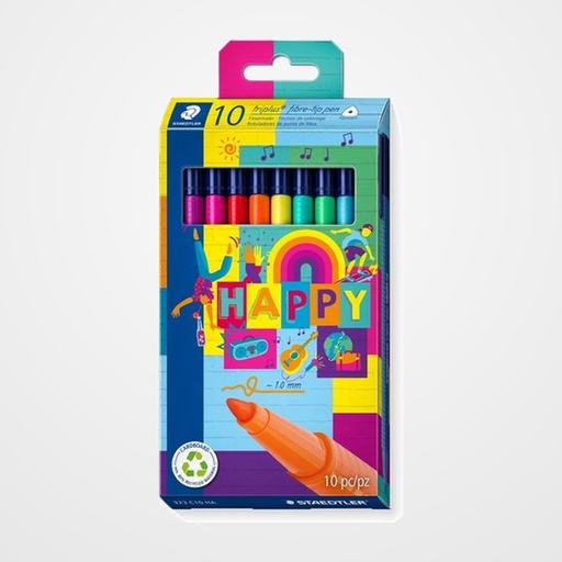 ROTULADOR FIBRA STAEDTLER  323 TRIPLUS COLOR HAPPY LINE ESTUCHE de 10
