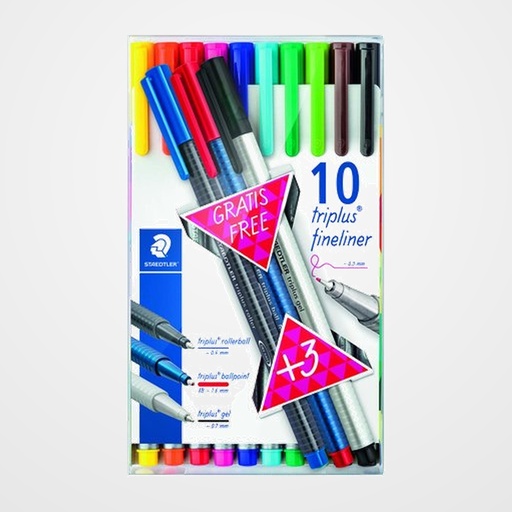 ROTULADOR FIBRA STAEDTLER  334 TRIPLUS FINELINER ESTUCHE de 10 + 3 uds.COLOR PASTEL de REGALO