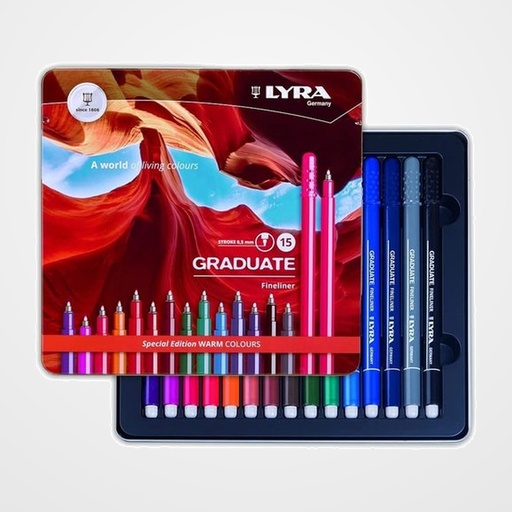 ROTULADOR LYRA GRADUATE FINELINER COLORES WARM ESTUCHE METAL DE 15