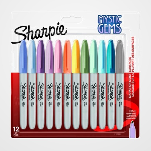 ROTULADOR PERMANENTE SHARPIE FINE  COLORES MYSTIC GEMS BLISTER DE 12