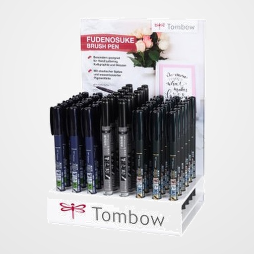 ROTULADOR TOMBOW CALIGRAFIA FUDENOSUKE EXPOSITOR de 48 (18x punta dura negro, 18x punta blanda negro, 12x 2 puntas blandas negro/gris)