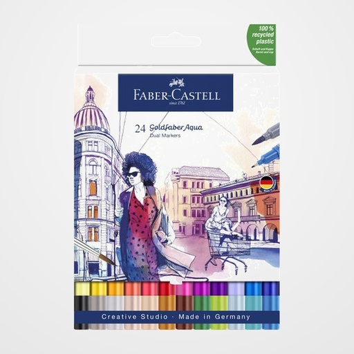 ROTULADORES ACUARELABLES FABER-CASTELL GOLDFABER AQUA DUAL MARKERS estuche de 24 SURTIDOS.