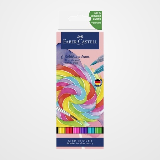 ROTULADORES ACUARELABLES FABER-CASTELL GOLDFABER AQUA DUAL MARKERS estuche de 6 CANDY