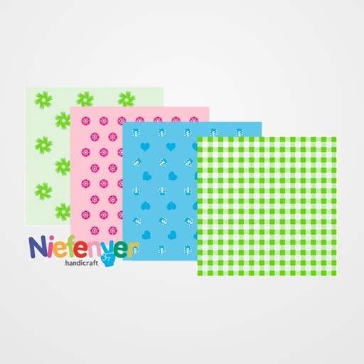 SCRAPBOOKING CARTULINA NIEFENVER IMPRESA 24x32 cm 180gr. AZUL-1 (4 mod.) BLISTER de 8